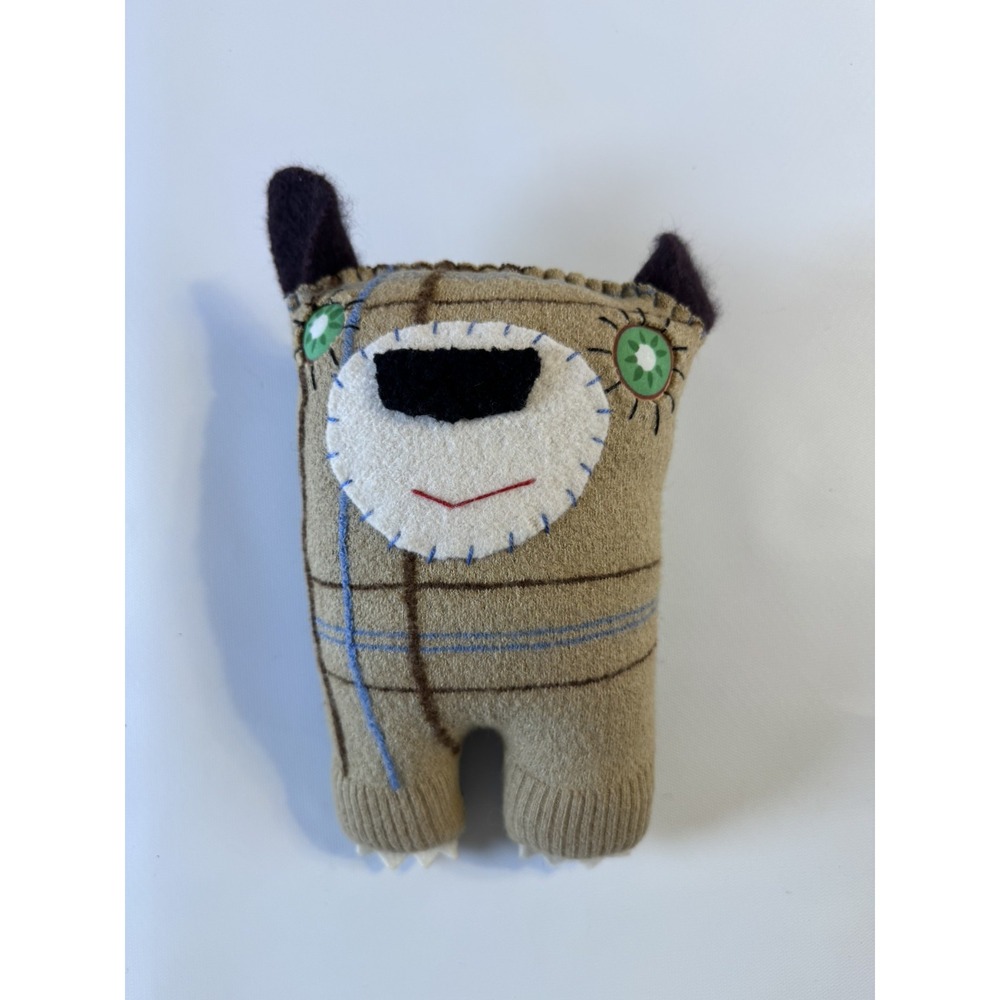 Upcycled Wool Sweater Monster Plush Toy Handmade Green Plaid Quirky Art Doll